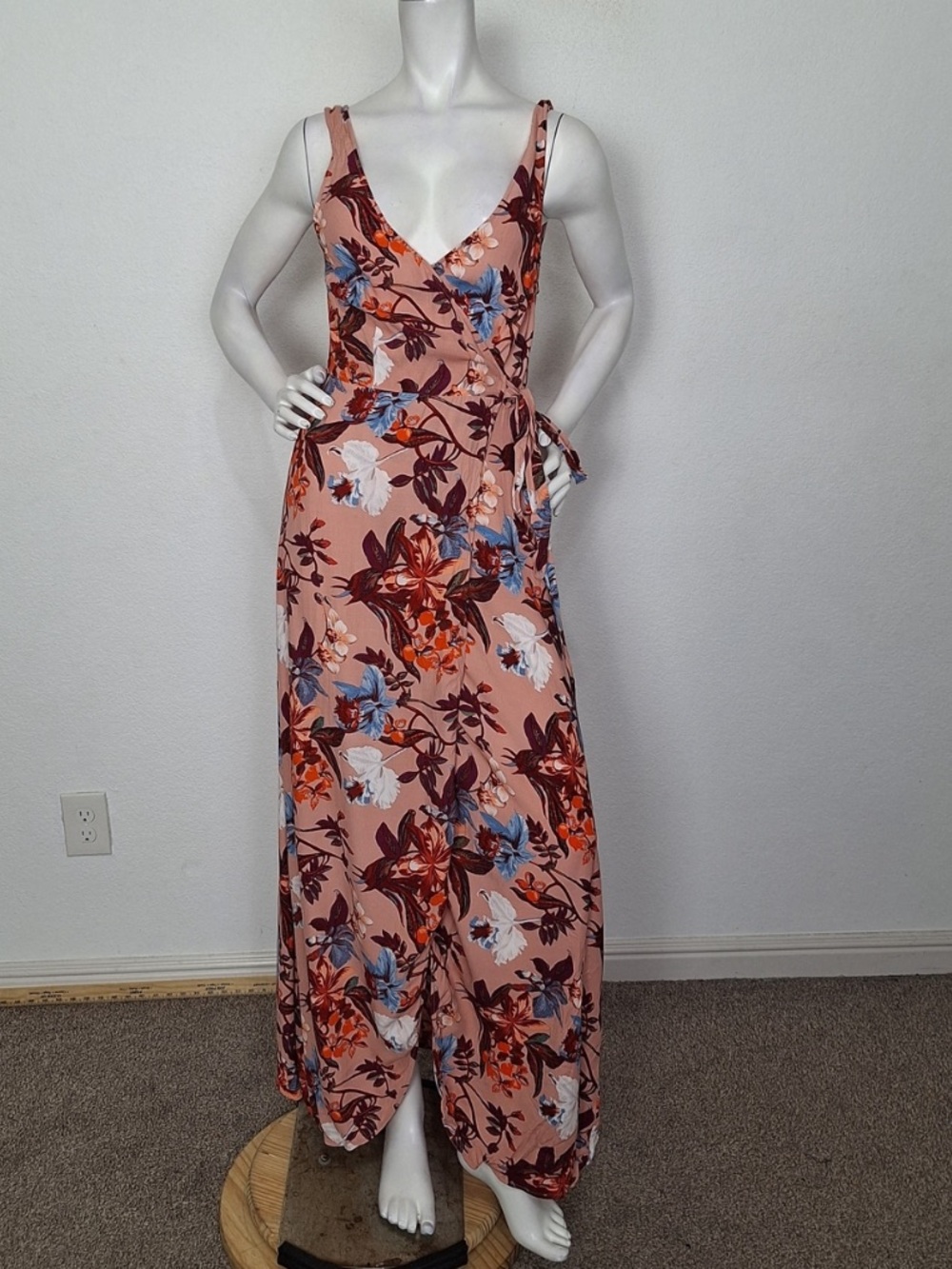 & Other Stories Pink Multi Floral Asymmetric Hem Romantic Maxi Wrap Dress Size 8 - Picture 2 of 13